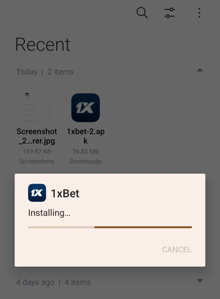 Proses Instalasi aplikasi 1xBet